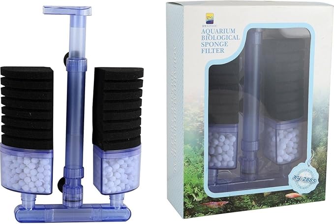 Multi Layer Filter Media Biochemical Dual Sponges Filters with Extendable Telescopic Air Flow Outlet Air Pump Driven for Betta Fry Aquarium Fish Tank Up to 50 Gallon (2 PCS, Black Sponge)