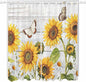 Yellow Sunflowers Living Room Curtains 84 Inch Length, Window Curtains Tab Top, Vintage Country Flowers Butterfly Wood Board Light Filtering Window Treatments Drapes 52"x84" 2 Panel