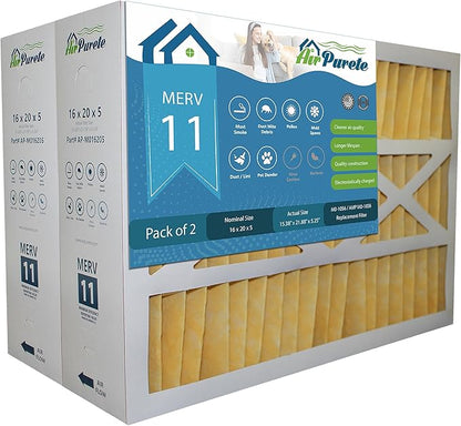 M0-1056 Replacement Filter | AirPurete AP-M016205 | Actual Size 15-3/8" x 21-7/8" x 5-1/4" (16x20x5) | Merv 11 | Pack of 2 | Manufactured in Canada