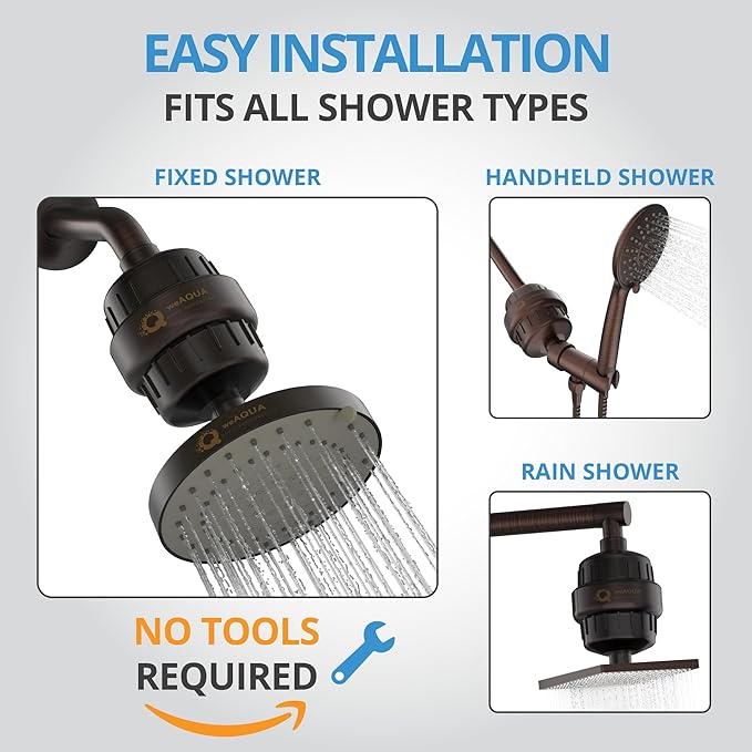 weAQUA Heavy Duty Shower Filter Family 2 PACK – 99% Removal for Hard Water, Chlorine, Fluoride, Heavy Metals, Micro-life, Organics and More (Oil Rubbed Bronze)