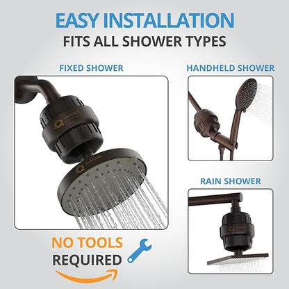 weAQUA Heavy Duty Shower Filter Family 2 PACK – 99% Removal for Hard Water, Chlorine, Fluoride, Heavy Metals, Micro-life, Organics and More (Oil Rubbed Bronze)