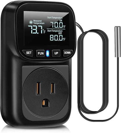 Diymore Digital Temperature Controller Outlet - 1800W Plug-in Thermostat with Heating & Cooling Modes, -104°F to 210°F Range for Greenhouse, Reptile, Incubator & Pool