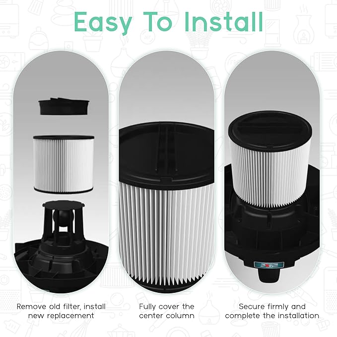90398 HEPA Replacement Filter - Small Cartridge Vacuum Filter Pack of 2 Fit for Shop-Vac 90398/118692, 9039800, 903-98, 903-98-00 Wet and Dry Vacuum (2 Filters+ 1 Brush)