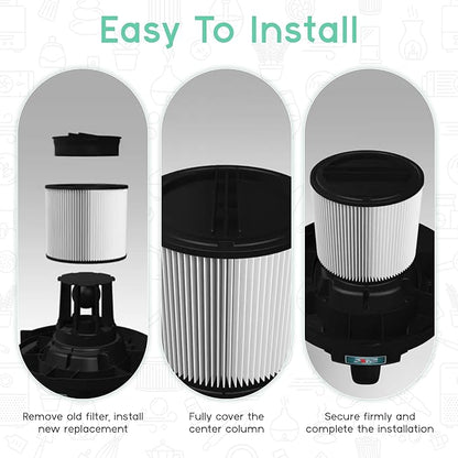 90398 HEPA Replacement Filter - Small Cartridge Vacuum Filter Pack of 2 Fit for Shop-Vac 90398/118692, 9039800, 903-98, 903-98-00 Wet and Dry Vacuum (2 Filters+ 1 Brush)