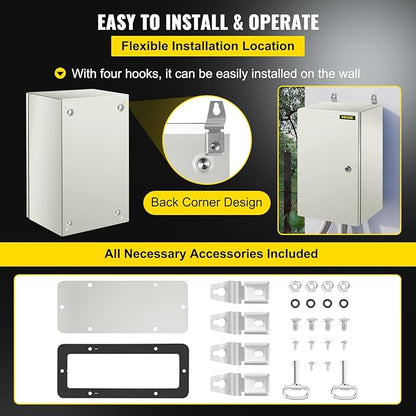 VEVOR NEMA Steel Enclosure, 20 x 12 x 10'' NEMA 4X Steel Electrical Box, IP66 Waterproof & Dustproof, Outdoor/Indoor Electrical Junction Box, with Mounting Plate