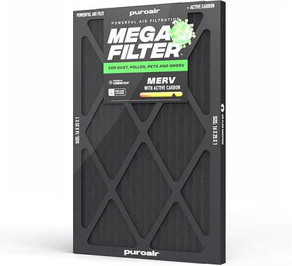 PuroAir MegaFilter - 16x20x1 Air Filter MERV 13 Activated CarbonTech Defense - Heavy Duty 3 Layer Furnace Filters Allergens, Pollen, Dust, Pet Dander, Smoke, Odors - HVAC Air Filter 16x20x1 (1-Pack)