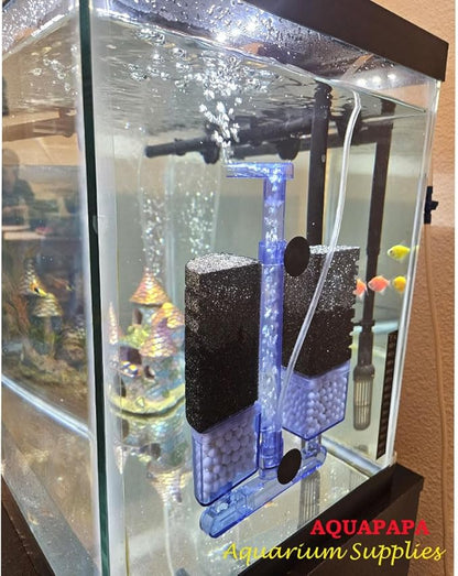 Multi Layer Filter Media Biochemical Dual Sponges Filters with Extendable Telescopic Air Flow Outlet Air Pump Driven for Betta Fry Aquarium Fish Tank Up to 50 Gallon (1-Pack, Black Sponge)