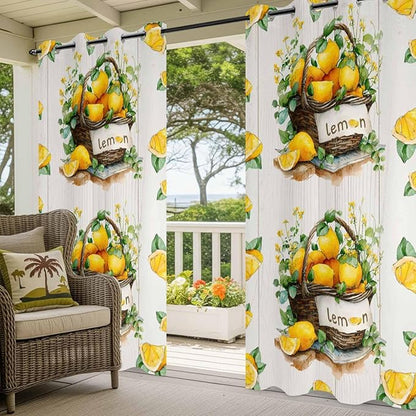 Lemon Outdoor Curtains for Patio Lemons Baskets Summer Tropical Plant Wood Waterproof Outside Curtains with Grommet Top Weatherproof Curtain for Cabana Pergola Gazebo, 2 Pack, 54" W x 95" L