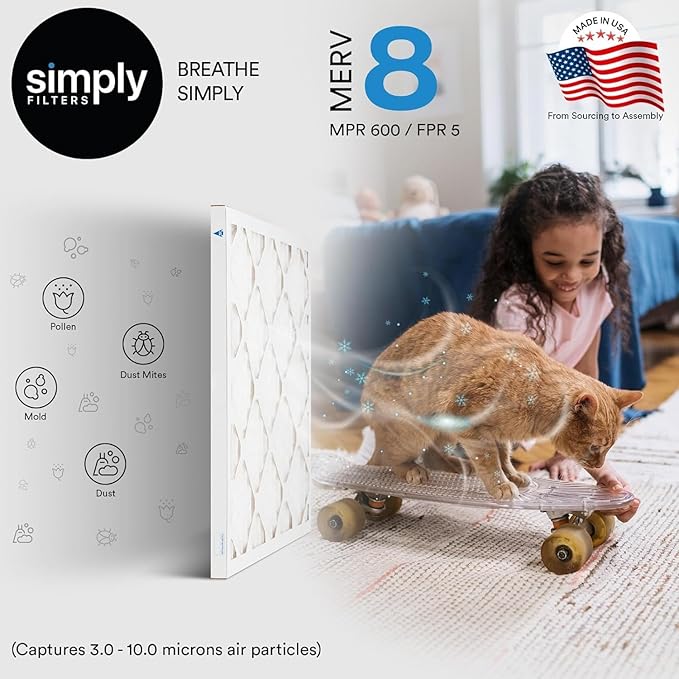 Simply 14x18x1 Air Filter, Merv 8, 6 Pack, For Home AC Furnace & HVAC (Actual Size: 13.75"x17.75"x0.75") DUST, Pet, & Allergy Control