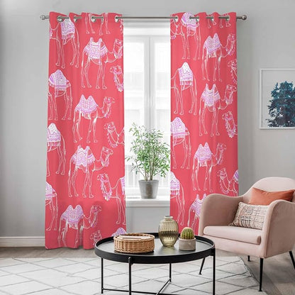 2 Panel Kitchen Cafe Curtains, Desert Camel Sunlight Filtering Nature Air Through, Home Decor Window Covering Tier Curtains for Living Room 104W x 96L inch Summer Sand Camel Animal Vintage Pink