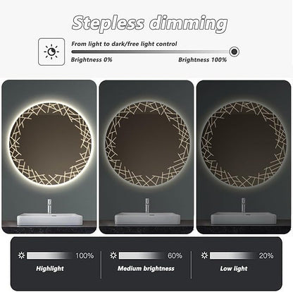 Bathroom Mirror with LED Lights, Wall Mirror with Touch Sensor, Round Mirror with Demister Pad, 3 Light Modes, for Living Room and Bathroom(A,80cm/31.5in)