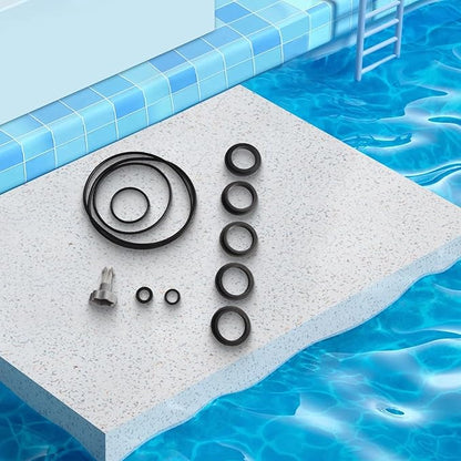 Sand Filter Pump Repair Kit with Air Release Valve O-Rings Seal Gasket Parts for Swimming Pool Equipment Maintenance Including L-Shaped O-Rings Tank Drain Valve Leaf Trap Replacement Components