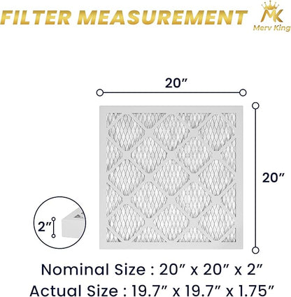 MervKing 20x20x2 Air Filter Actual Size: 19.7" x 19.7" x 1.75" MERV 8 MPR 600-700 | MADE IN USA | 12-Pack | Pleated HVAC AC Furnace Replacement