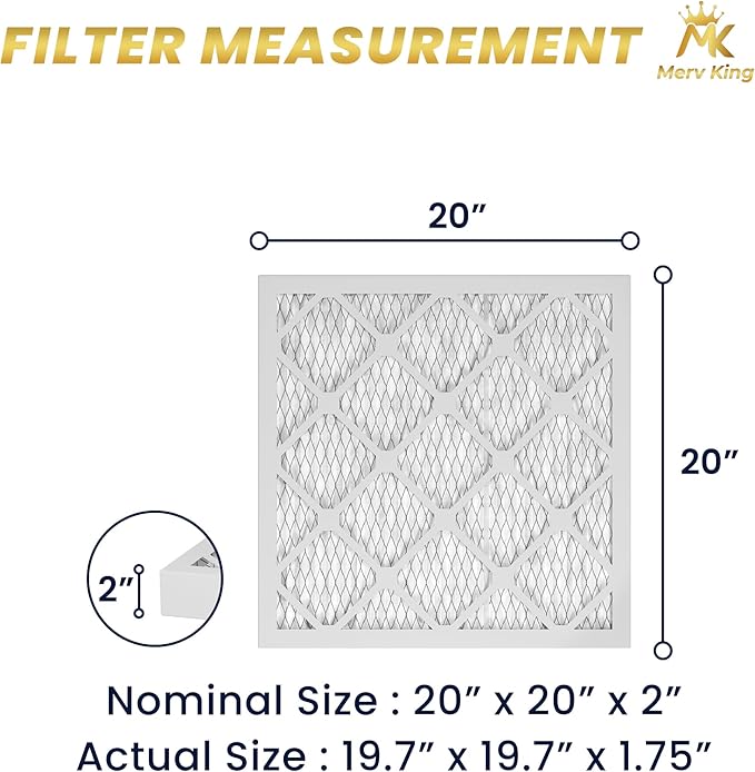 MervKing 20x20x2 Air Filter Actual Size: 19.7" x 19.7" x 1.75" MERV 8 MPR 600-700 | MADE IN USA | 4-Pack | Pleated HVAC AC Furnace Replacement