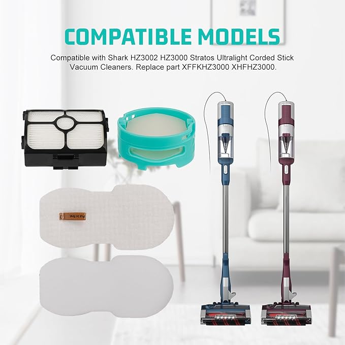 Replacement Filters for Shark HZ3002 HZ3000 Stratos Ultralight Corded Stick Vacuum with 4PCS Foam & Felt Filter, 4PCS Replacement Shark Odor Neutralizer Cartridge, Replace Part XFFKHZ3000 XHFHZ3000