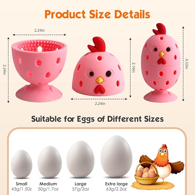 Egg Brush Cleaner, Egg Cleaner for Fresh Eggs, Cute Chick Shaped Egg Wash and Brush, Washing Egg Tool for Standard Sized Eggs (Pink)