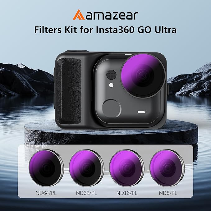 AMAZEAR ND/PL Filters Set for Insta360 GO Ultra Accessories (4 Pack), Insta 360 Go-Ultra Neutral Density & Polarization Lens Filter 2-in-1 Optical Glass, Screw-in Replace Original Lens