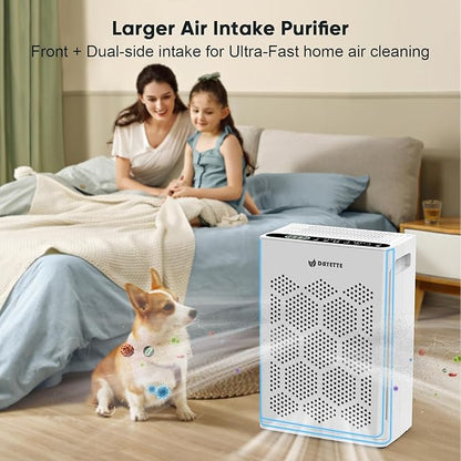 DAYETTE Air Purifiers for Home Large Room Up to 2400 Ft² with Washable Pre-Filter, H14 HEPA Air Filter, Air Quality Monitor, Pet Mode Sleep Mode for Allergies, Pet Hair in Bedroom, Living Room, Office