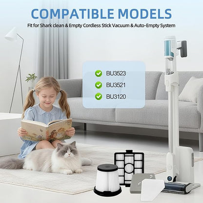 HEPA Per-motor Foam Filter Replacement: for Shark BU3523 BU3521 BU3120 Clean Lightweight Cordless Cleaner, Clean Empty Cordless Stick Vacuum, Auto Empty System