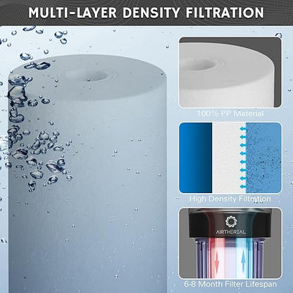 Airthereal Whole House Water Filter Housing, 20" x 4.5" Sediment Carbon Cartridge Universal Housing, Pre-Filtration System for Well and City Water with 1" NPT Port and Include 1-Pack PP Filter
