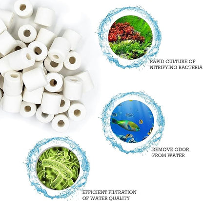 Aquarium Ceramic Ring Bio Ceramic Media Ring for Aquarium Filter Replacement Biological Material Remover for Aquarium Fish Tank Pond Filter