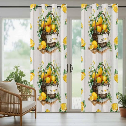Lemon Outdoor Curtains for Patio Lemons Baskets Summer Tropical Plant Wood Waterproof Outside Curtains with Grommet Top Weatherproof Curtain for Cabana Pergola Gazebo, 2 Pack, 54" W x 95" L