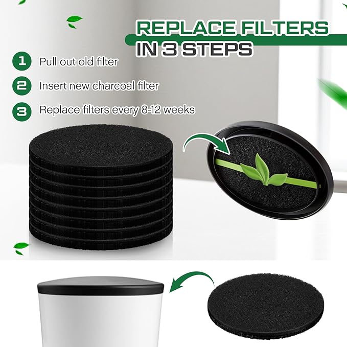 Pangda 8 Pack Oval-Shaped Charcoal Filters for Compost Bucket Countertop Bin Pails in Indoor, Activated Charcoal Filter Dimensions Approx 6-1/2 x 5 Inches 3/8 Inch Thick