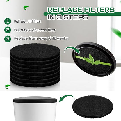 Pangda 8 Pack Oval-Shaped Charcoal Filters for Compost Bucket Countertop Bin Pails in Indoor, Activated Charcoal Filter Dimensions Approx 6-1/2 x 5 Inches 3/8 Inch Thick