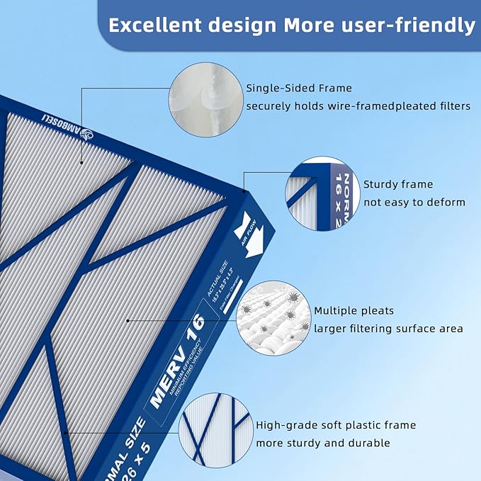 16x26x5 MERV16 Replacement Filter Compatible with Y6605 PureAir PCO3-16-16 Air Purifier（actual size:16.3" x 25.5" x 4.3"）