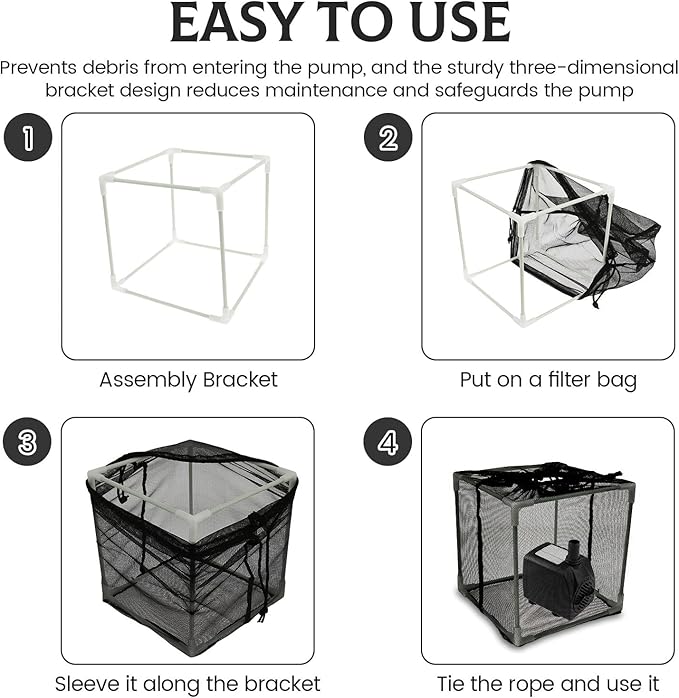 Pond Pump Filter Bag Solid Pump Mesh Box Adjustable Pond Filter Box Protective Pump Barrier Bag Thickened Pump Mesh Bag Anti Clogging Filter Bag with Drawstring for Outdoor