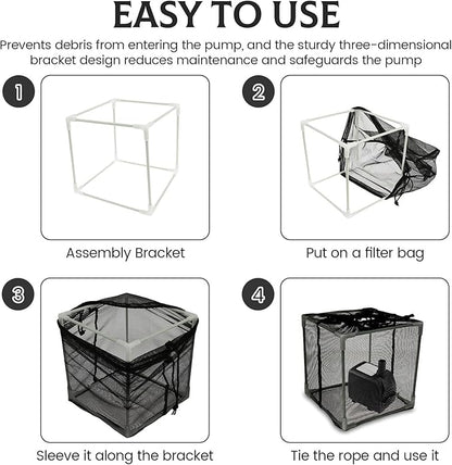 Pond Pump Filter Bag Solid Pump Mesh Box Adjustable Pond Filter Box Protective Pump Barrier Bag Thickened Pump Mesh Bag Anti Clogging Filter Bag with Drawstring for Outdoor
