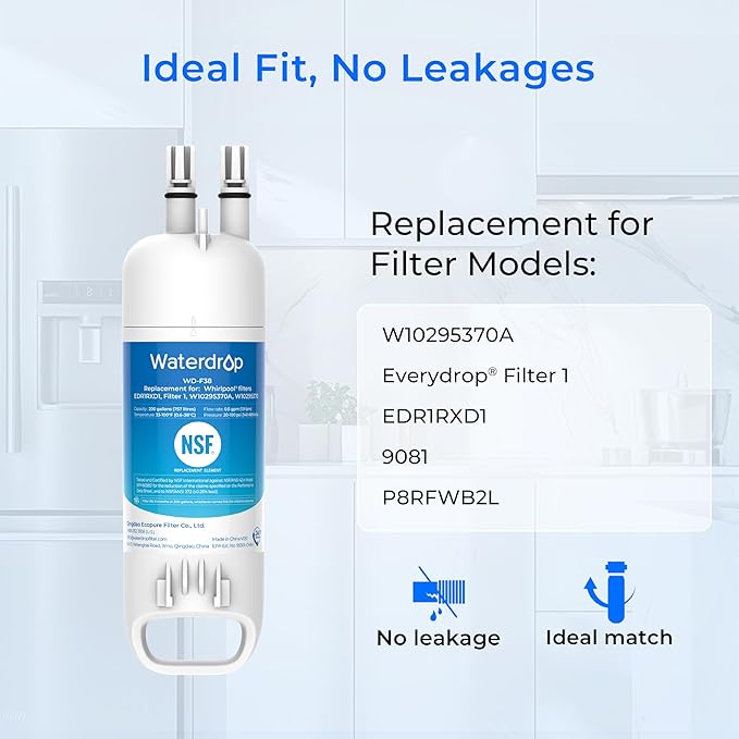 Waterdrop EDR1RXD1 Replacement for Filter 1, W10295370A, EDR1RXD1B, P8RFWB2L, P4RFWB, WD-F38, 46-9081, 46-9930 Refrigerator Water Filter, 4 Pack