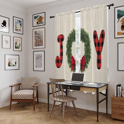 Red Green Christmas Window Curtains 72 Inch Long 2 Panel Set, Rod Pocket Long Curtains & Drapes, Farmhouse Xmas Botanical Winter Light Filtering Window Treatment for Bedroom Living Room 52"W x 72"L