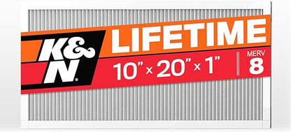 K&N 10X20X1 HVAC Furnace Air Filter, Lasts a Lifetime, Washable, Merv 8, the Last HVAC Filter You Will Ever Buy, Breathe Safely at Home or in the Office, HVC-8-11020