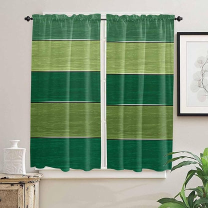 Farm Retro Green Wood Grain Window Valance Curtains, Rustic Wooden Plank Texture Light Filtering Kitchen Valance with 3-inch Rod Pocket for Living Room Bathroom Bedroom,2 Panel,42x63In