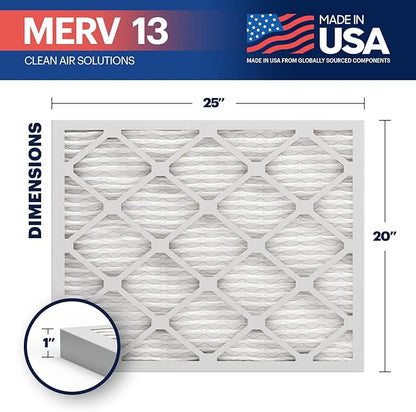 BNX TruFilter 20x25x1 MERV 13 (2-Pack) AC Furnace Air Filter - MADE IN USA - Electrostatic Pleated Air Conditioner HVAC AC Furnace Filters - Removes Pollen, Mold, Bacteria, Smoke