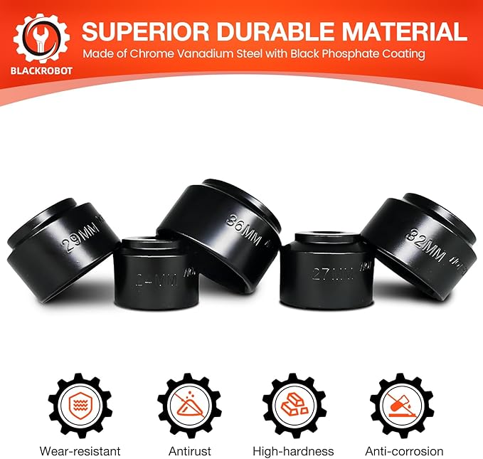 BLACKROBOT 8 Pieces 3/8” Drive Low Profile Oil Filter Socket Set, Metric Size 24mm 27mm 28mm 29mm 30mm 32mm 36mm 38mm, Chrome Vanadium Steel, 6 Point, Oil Filter Cap Remover and Installer Tool Set