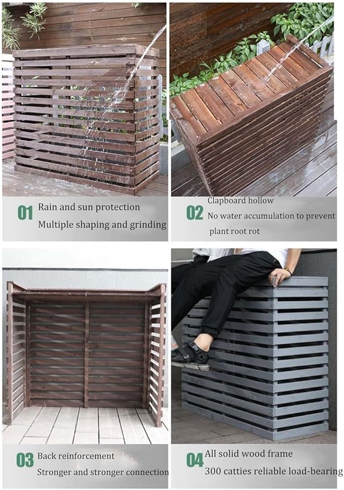 Wood Air Conditioner Fence Screen - Hide Outdoor Unit Stylishly with Tall Weatherproof Shutters Central Air Conditioner Covers (Blue L105Xw45Xh95Cm)
