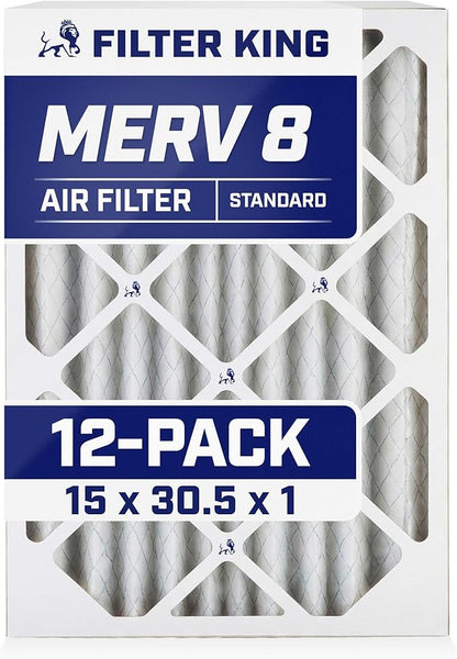 Filter King 15x30.5x1 Air Filter | 12-PACK | MERV 8 HVAC Pleated A/C Furnace Filters | MADE IN USA | Actual Size: 15 x 30.5 x .75"