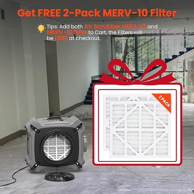 Abestorm Air Scrubbers, Industrial Commercial Air Scrubber with MERV-10 Filter, HEPA/Activated Carbon Filter for Particle Capture, Stackable Negative Air Cleaner Machine, V3