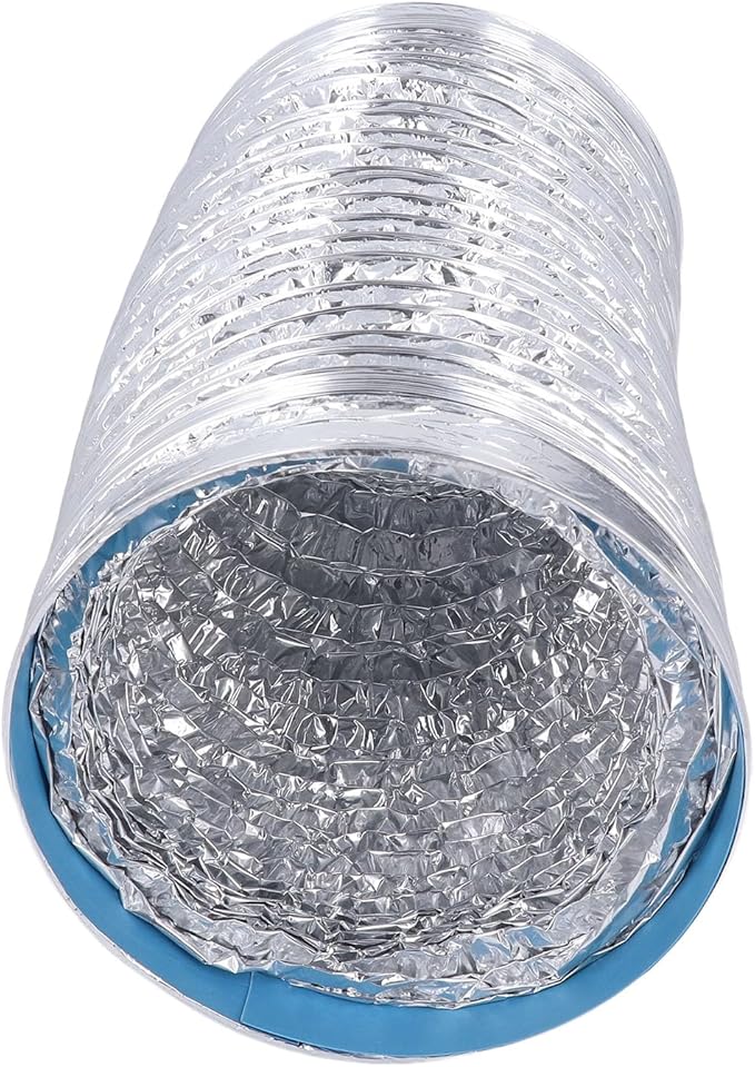 Aluminum Foil Ducting and PVC Dryer Vent Hose with 7 Inch Diameter and 6.56 Foot Length, Flexible HVAC Ventilation Duct with Spiral Steel Wire Support for Kitchens and Greenhouses
