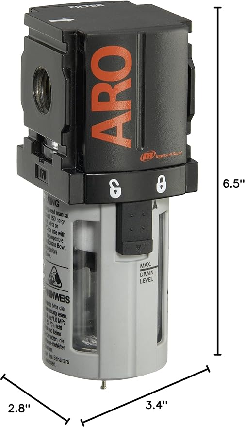 ARO Ingersoll Rand ARO F35121-400-VS Air Line Filter, 1/4" NPT - 150 psi Max Inlet, Black