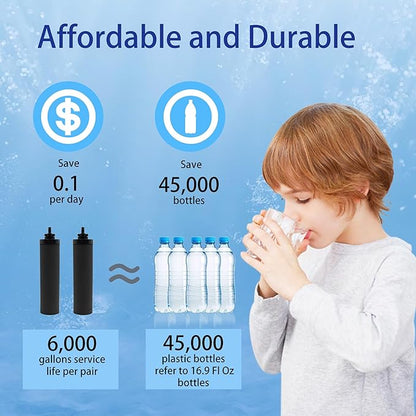 Water Filter Replacement for BB9-2® Black Activated Carbon Filters, Compatible with Berkey® Travel, Large, Royal, Crown Series, Pack of 2