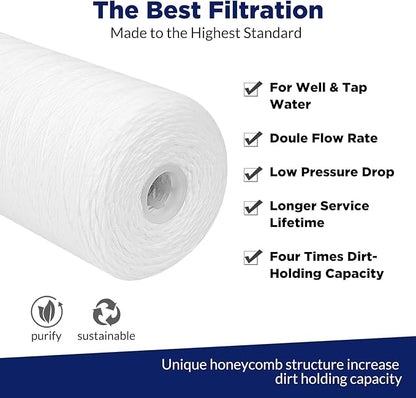 Membrane Solutions 5 Micron 10""x4.5"" String Wound Whole House Water Filter Replacement Cartridge Universal Sediment Filters for Well Water - 4 Pack, WPP-F10B-5
