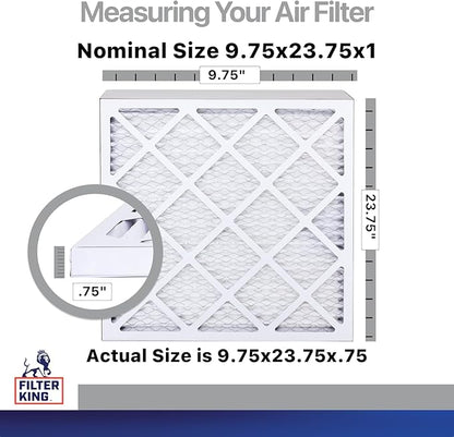 Filter King 9.75x23.75x1 Air Filter | 4-PACK | Carbon MERV 8 HVAC Pleated A/C Furnace Filters | MADE IN USA | Actual Size: 9.75 x 23.75 x .75"