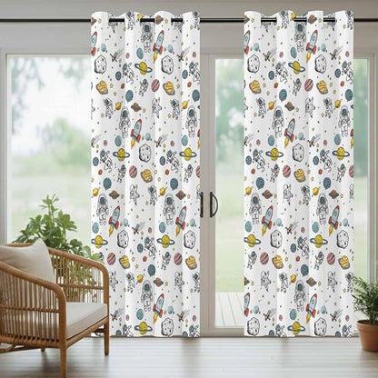 Cartoon Space Outdoor Curtains for Patio Astronauts Spacecraft Rockets Waterproof Outside Curtains with Grommet Top Weatherproof Curtain for Cabana Pergola Gazebo, 2 Pack, 54" W x 84" L