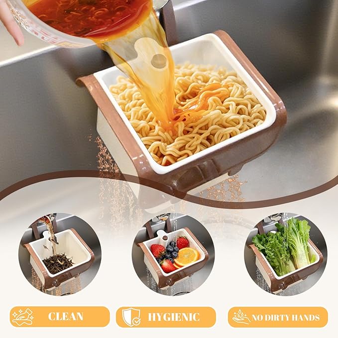 Kitchen Food Waste Catcher for Sink Faucet Hanging, Multi-purpose Kitchen Sink Strainer Basket with Self-Cleaning Press to Open Dumping Design, The Food Trash Leftovers Basket Catcher (Khaki)