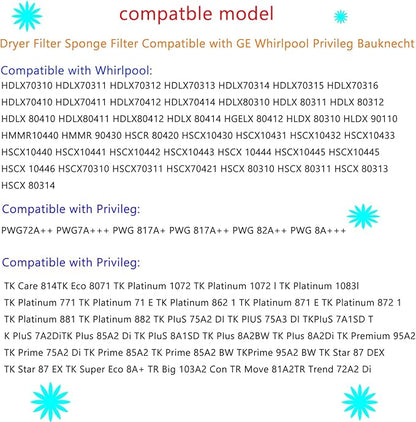 5Pcs 481010716911Dryer Filters 5-Hole Design (Dimensions: 230 x 115 x 14MM) for Bauknecht Privileg Whirlpool HX 481010716911 Heat Pump Dryers, Condensing Dryer Sponge Filter Pad