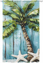 Sheer Curtains 84 Inches Long, Coastal Beach Starfish Semi Sheer Curtains Light Filtering Window Treatment, Blue Green Tropical Palm Tree Wood Grain Privacy Voile Drapes for Living Room 52x84 Inch