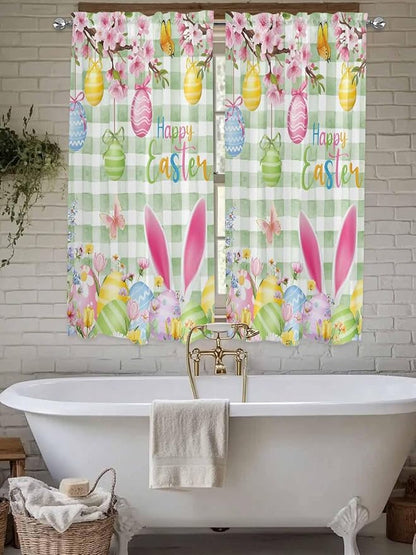 Happy Easter Living Room Curtains 72 Inches length, Spring Bunny Eggs Flower Sage Green Plaid Window Treatment Curtain Drapes, Light Filtering Drapes for Bedroom Laundry Room, 52"x72", 2 Panels